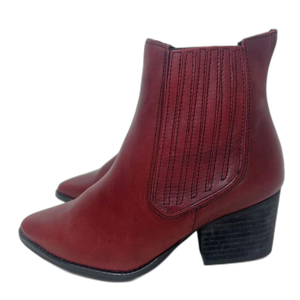 Musse & Cloud Red Leather Pointed Toe Ankle Boot Chelsea Western Size 7 7.5